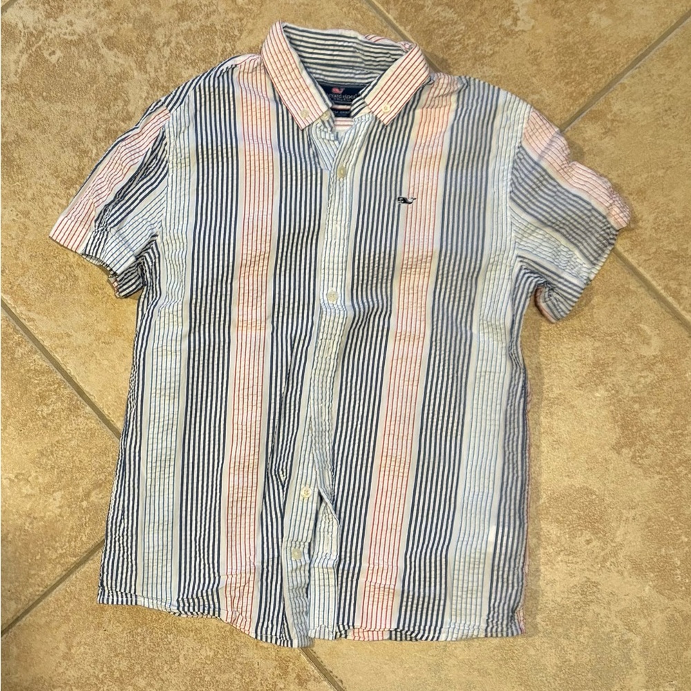 Vineyard Vines Short-Sleeve Button-Down — Stripes Boy Large 16
